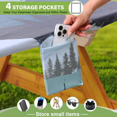 Wrakus table cover with storage pockets filled with snacks