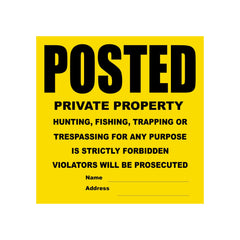 Wristco 11x11 yellow private property sign front view