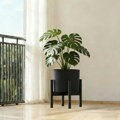 WSMKSZ 10 Inch Round Black Plastic Plant Pot side view with drainage holes
