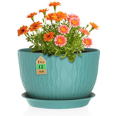 WSMKSZ 12 inch blue green plant pot front view with water ripple design