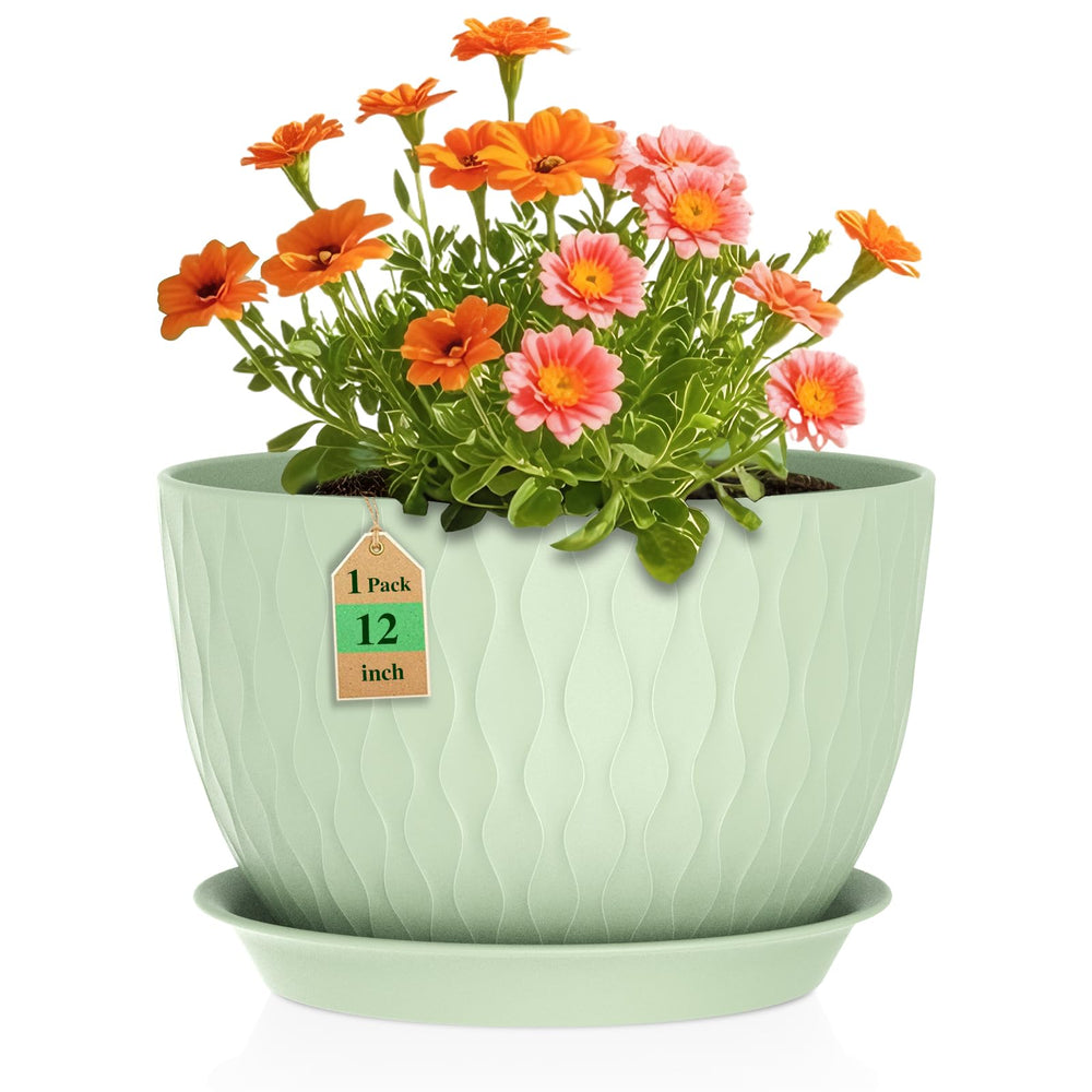 WSMKSZ 12 inch green plant pot with water ripple design