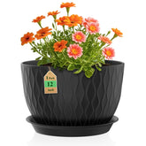 WSMKSZ 12 Inch large black plant pot with water ripple design front view