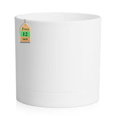 WSMKSZ 12 Inch Large Deep Flower Pot in white with saucer