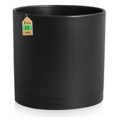 WSMKSZ 12 inch large deep plant pot in black with saucer