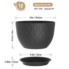 WSMKSZ 12 Inch plant pot showcasing drainage holes and tray
