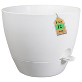 WSMKSZ 12-inch self watering planter in white front view