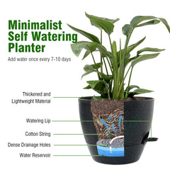 WSMKSZ 12 inch self watering pot placed on a patio with plants