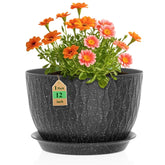 WSMKSZ 12-inch water ripples flower pot front view with black and white speckles