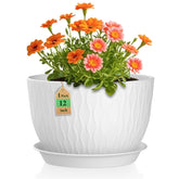 WSMKSZ 12 Inch white plant pot with water ripple design front view