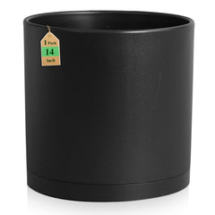 WSMKSZ 14 Inch Heavy-Duty Cylinder Deep Planter front view, Black
