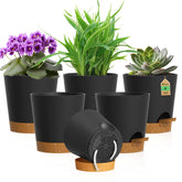 WSMKSZ 4 inch self watering pot front view in black brown