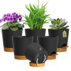 WSMKSZ 4 inch self watering pot front view in black brown