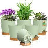 WSMKSZ 4 inch self-watering pot set, green brown colour