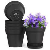 WSMKSZ 5 Inch Plastic Plant Pots set with saucers in matte black
