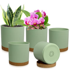 WSMKSZ 5 Pack Cylindrical Flower Pots in green and brown
