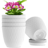 WSMKSZ 6 inch flower pot with ripple texture, white