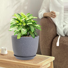 WSMKSZ 9 inch speckled grey plant pot side view