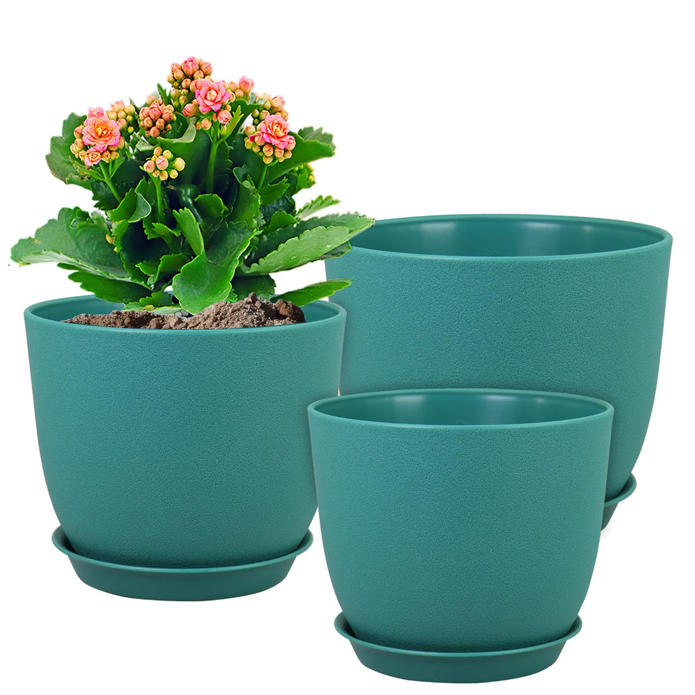 WSMKSZ Flower Pots Set of 3 in blue-green, front view