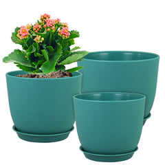 WSMKSZ Flower Pots Set of 3 in blue-green, front view