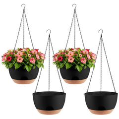 WUCEIAUU 8-inch black hanging planter front view with metal chain