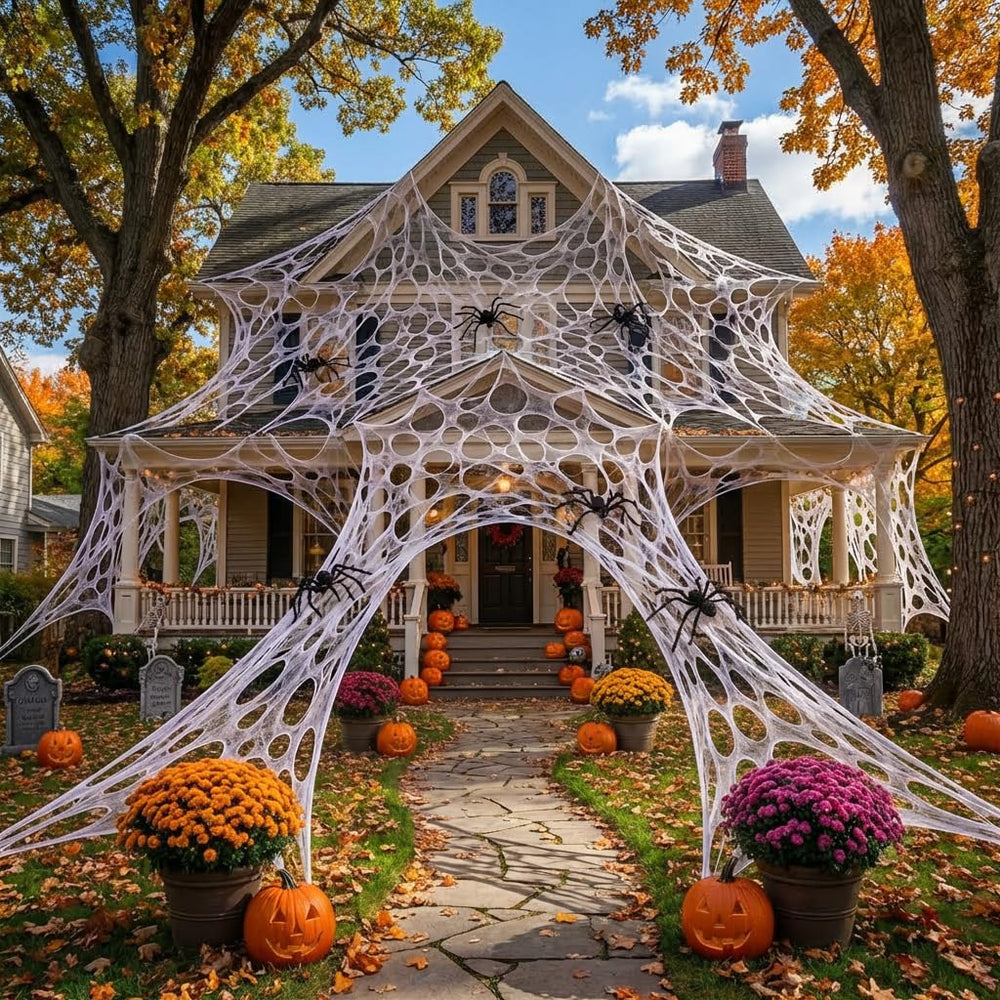wymulot Giant Spider Web Halloween Decoration front view