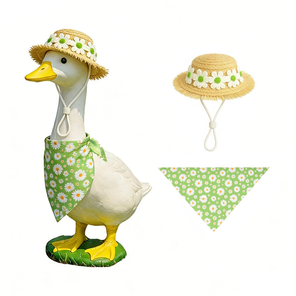 WYUA Daisy Porch Goose Outfit Set includes bib and straw hat