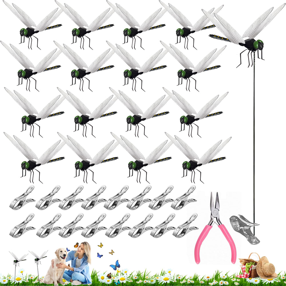 Xandova 16Pcs Black Dragonfly Clip set with clips and pliers