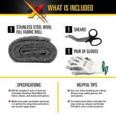 Xcluder kit contents including shears and gloves