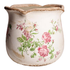 Xiaan Jiaju 6.11 inch ceramic planter front view with pink rose floral design