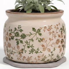 Xiaan Jiaju 7.7-inch ceramic plant pot in sage beige with decorative saucer