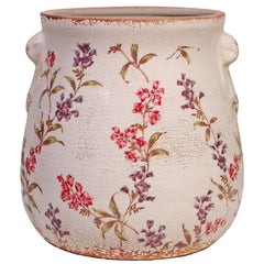 Xiaan Jiaju French Country Ceramic Plant Pot front view, Cottage Meadow
