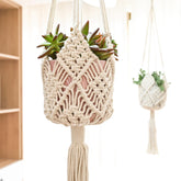 XINBOR Hanging Planter front view with white macrame design