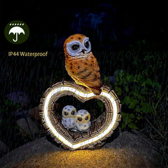 xxoasis Solar Garden Owl Statue side view showing two cute owlets