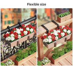 Y&M planter boxes mounted on a balcony with flowers