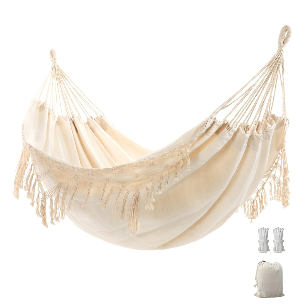YAERSI Double Boho Macrame Hammock front view with tassels