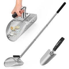 Yaheeda Long Handle Sand Scoop front view with stainless steel finish