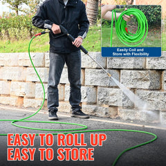 YAMATIC Flexible Pressure Washer Hose rolled up for storage