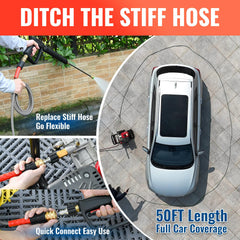 YAMATIC pressure washer hose coiled flat for easy storage