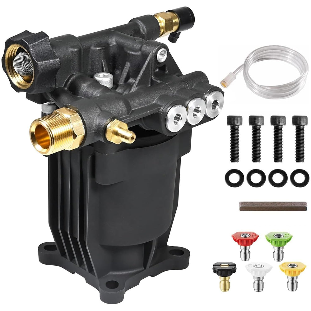 YAMATIC Pressure Washer Pump front view showing aluminum head