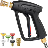 YAMATIC Short Pressure Washer Gun front view with 360-degree swivel design