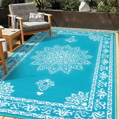 Yamaziot 5x8 Ft Outdoor Rug front view in teal