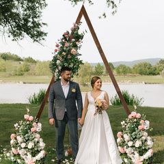 Yaseingoo 8.2FT Triangle Wooden Wedding Arch front view