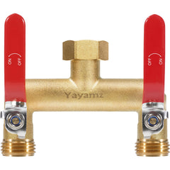 Yayamz 2 Way Garden Hose Splitter front view with red handle