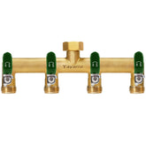 Yayamz 4 Way Garden Hose Splitter, gold and green, front view