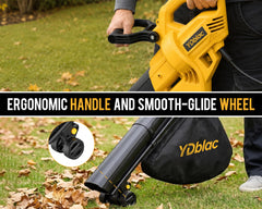 YDblac leaf blower vacuum in use clearing leaves from patio