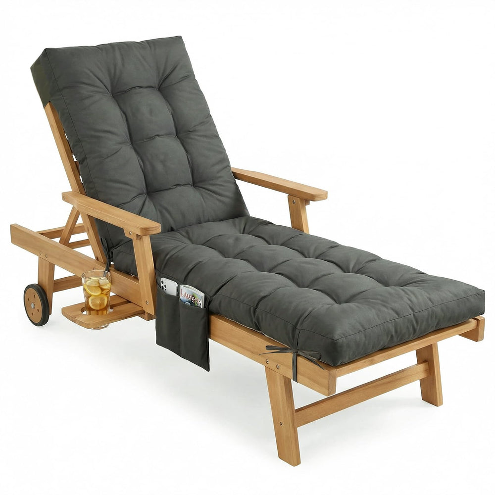 Yddsky Outdoor Chaise Lounge Chair Cushion in Dark Grey, front view