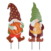 YEAHOME 25-inch gnome garden stake holding a pumpkin