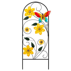 YEAHOME 33" Flower Butterflies garden stake front view in golden yellow