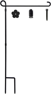 YEAHOME Garden Flag Holder Stand black metal front view