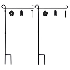 YEAHOME garden flag holder stand front view with black metal finish